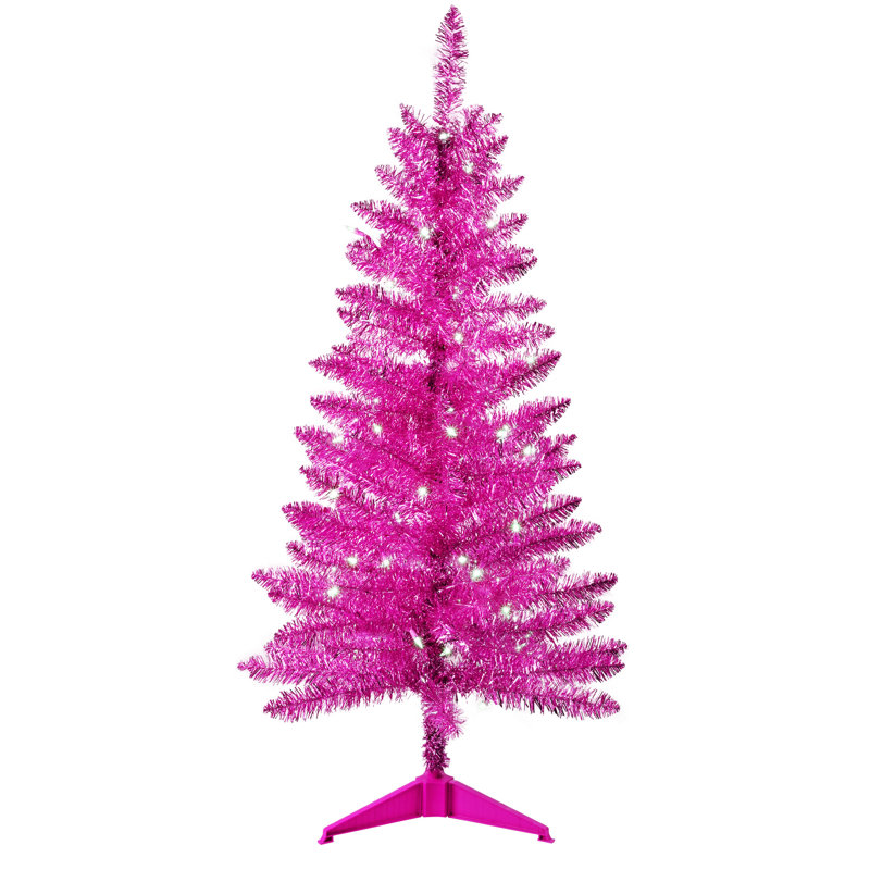 Arbre de Noël artificiel mince rose pré-éclairé, Pink