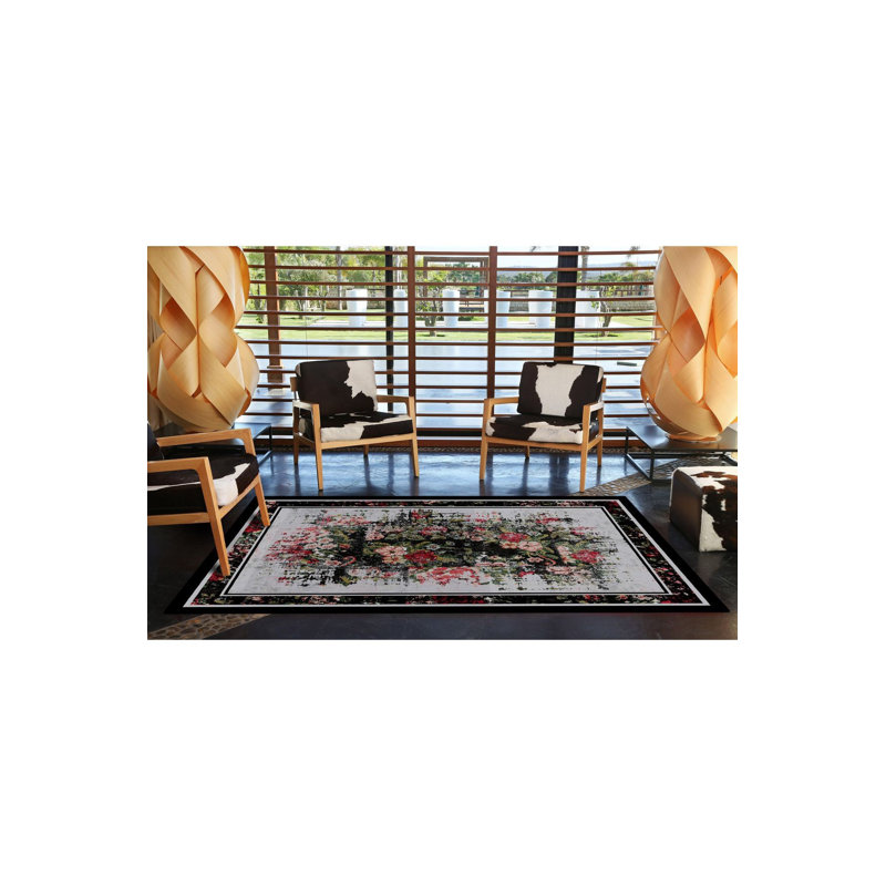 Tapis décoratif multicolore à motif floral rose, Sous-tapis rectangulaire de 3 pi 3 po x 4 pi 11 po