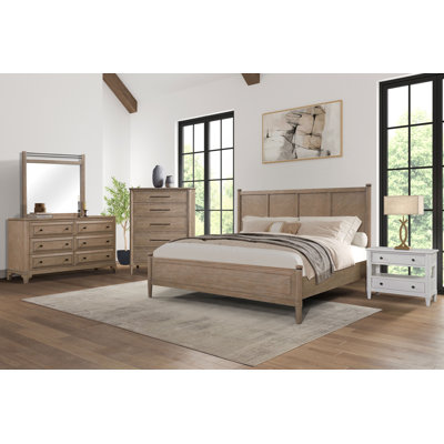 Ensemble de chambre à coucher avec lit à panneaux 5 pièces Dana Heights Lo-Post, commode, commode, table de chevet et miroir