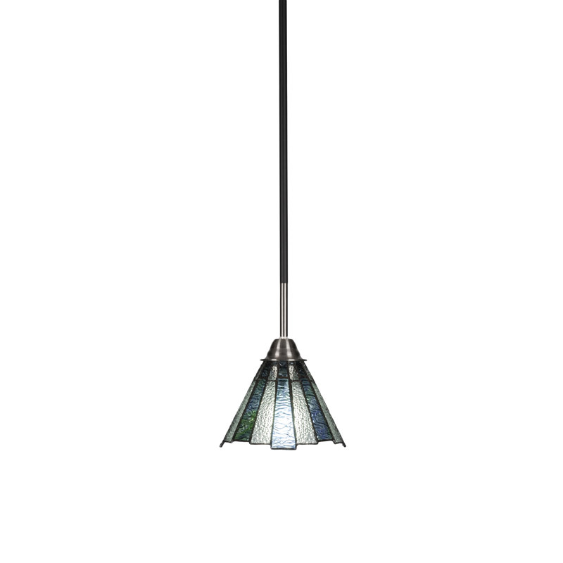 Luminaire suspendu Reede, fini noir mat et nickel brossé avec verre d'art 7 po