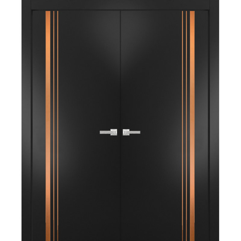 Portes françaises en bois manufacturé 1010, Noir mat, 64 po x 96 po