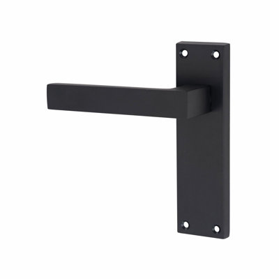  4 Pairs Victorian Straight Delta Door Handles Latch in Matt Black - 150mm x 40mm Backplate