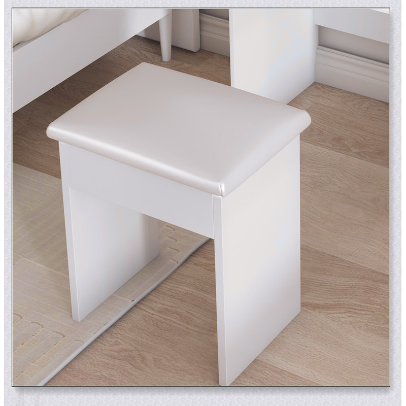 Mini coiffeuse moderne avec miroir éclairé à DEL et rangement dissimulé, tabouret rembourré, bureau de coiffeuse à luminosité réglable, tablettes à plusieurs niveaux résistantes à la poussière