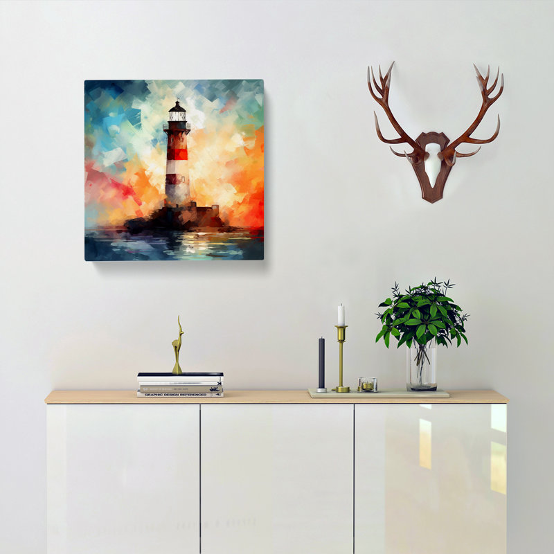 Lighthouse Abstract Art No.3 - Wrapped Canvas, 35cm H x 35cm W