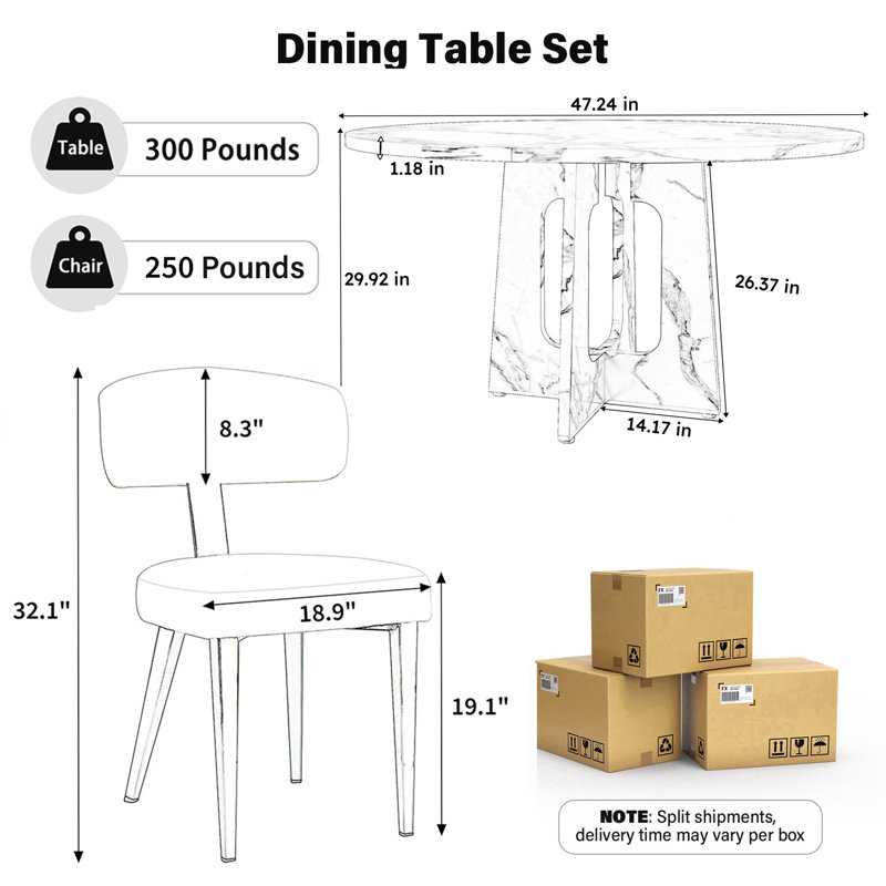 47.24'' Round Dining Table , Farmhouse Mid Century Circle Dinner Table with Wood Fanned Base for Home Dining Living Room