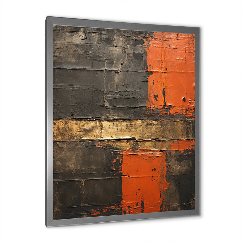 Passage in Time Distress Orange - impression, H 44 po x l 34 po x P 1,5 po, Cadre simple argenté