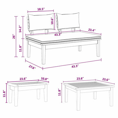  Garden Bench Set With Cushion With Storage 3 Pcs Brown, Grey