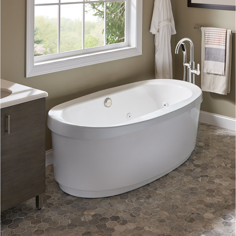 Inizio™ 65.5" x 35.625" Freestanding Whirlpool Bathtub, White/Brushed Nickel