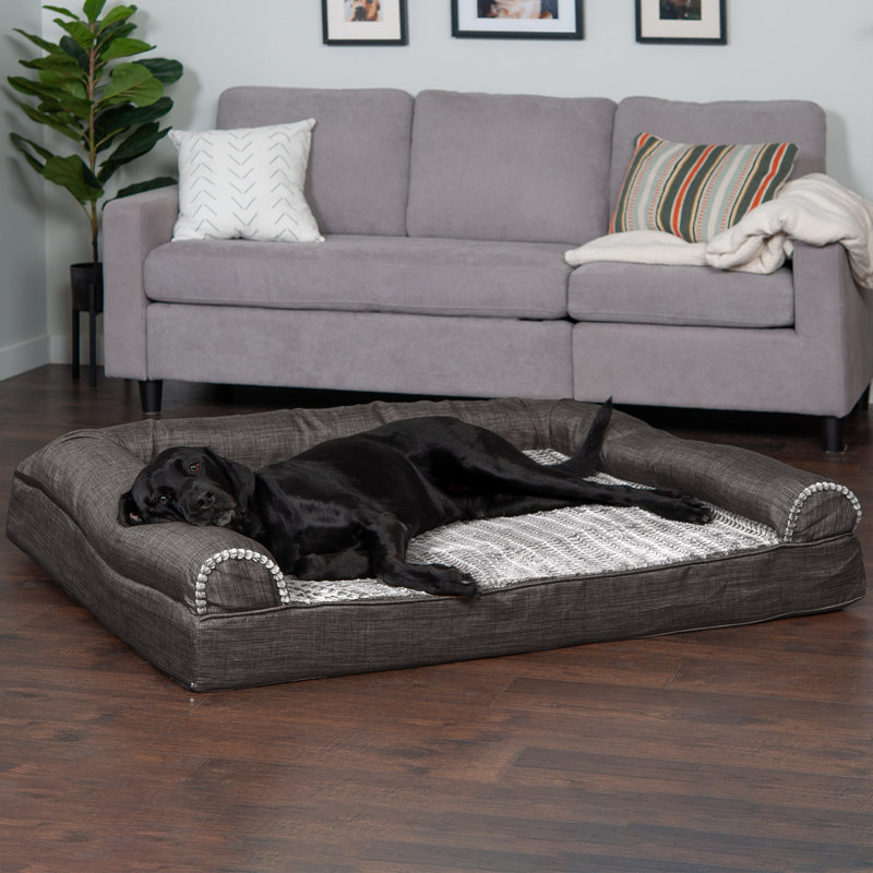 Luxe Fur & Performance Linen Sofa Bed, Jumbo Plus (53" W x 40" D x 9.5" H), Charcoal, Orthopedic Foam
