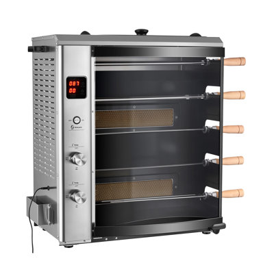 Four de comptoir vertical avec 5 brochettes rotatives, idéal pour la cuisson de steak, de poisson, d'agneau et plus encore