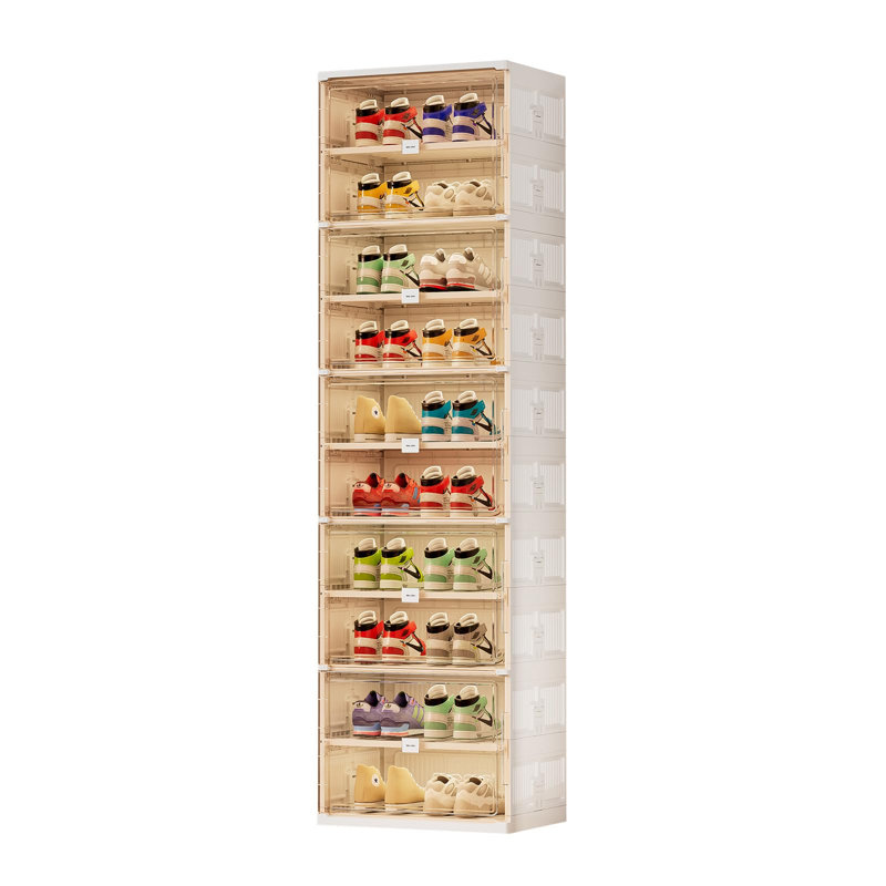  Range-chaussures pliable moderne à 10 niveaux avec portes magnétiques, rangement blanc pour vestibule ou garde-robe, 10