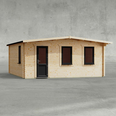 Powersheds 18 x 18ft Apex Deluxe Retreat Log Cabin, Door to the Left - 44mm