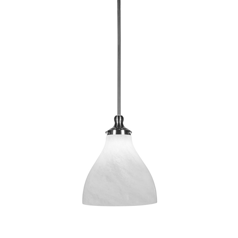 Elraine Stem Hung Pendant Glass, Brushed Nickel, White Marble, 14" H x 11.5" W x 11.5" D