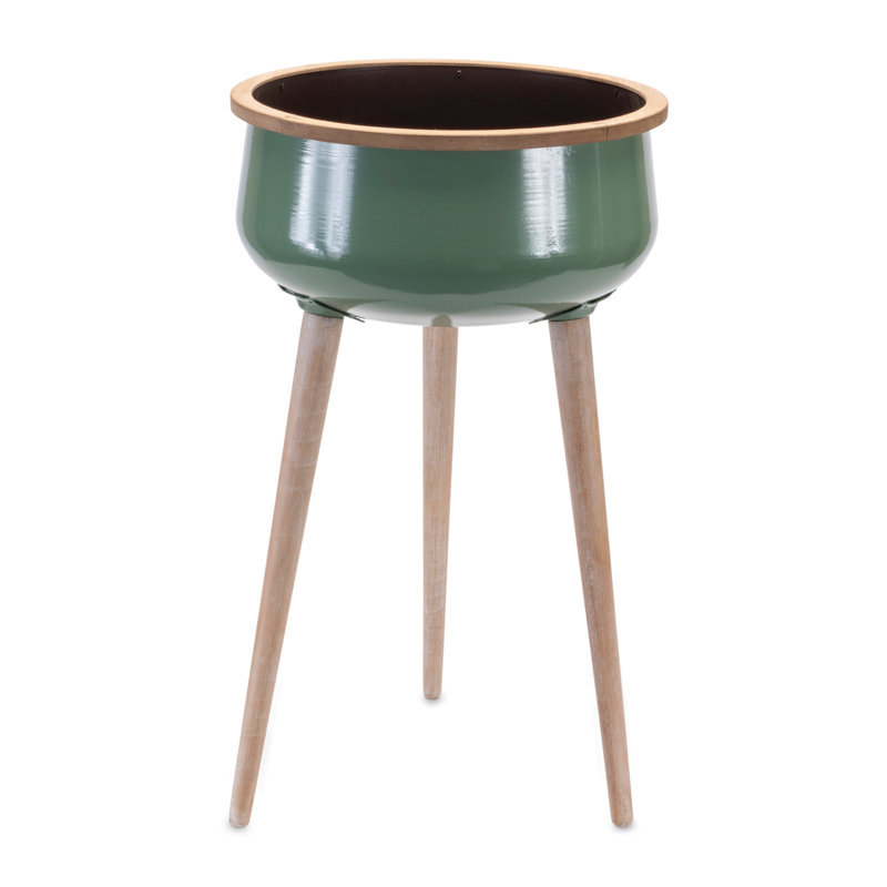 Metal Planter with Wood Legs, 24" H x 14.25" W x 14.25" D