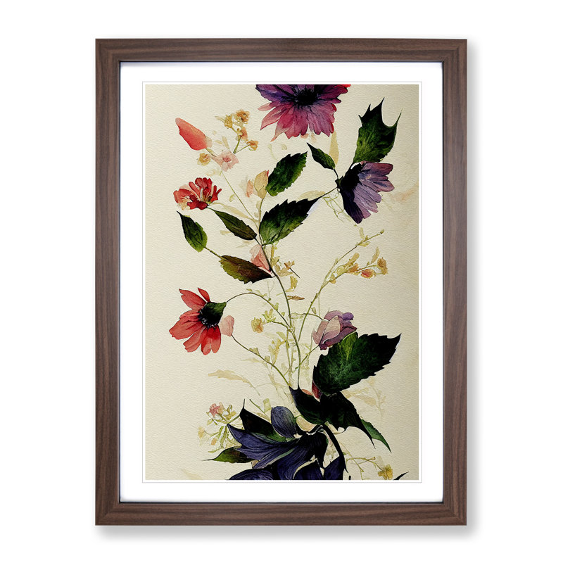Pretty Flowers No.1 - Single Picture Frame Painting, 64cm H x 46cm W x 2cm D, Walnut Framed