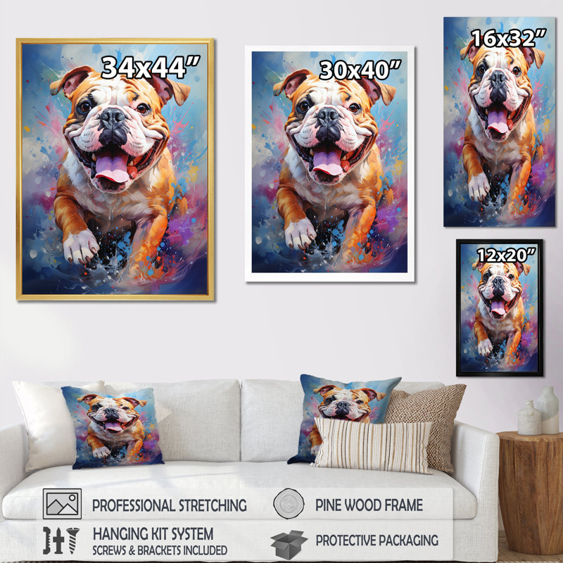 Bulldog Boldness VI sur toile, Cadre flottant doré, H 32 po x l 24 po