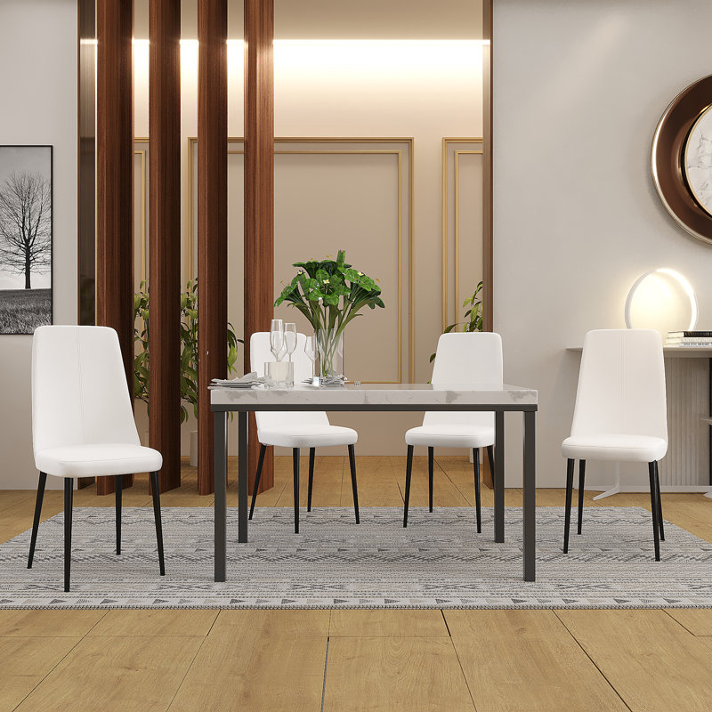 Hankerson Faux Leather Padded Seat w/Metal Legs for Living & Dining Room, Kitchen, Bedroom & Offices, White