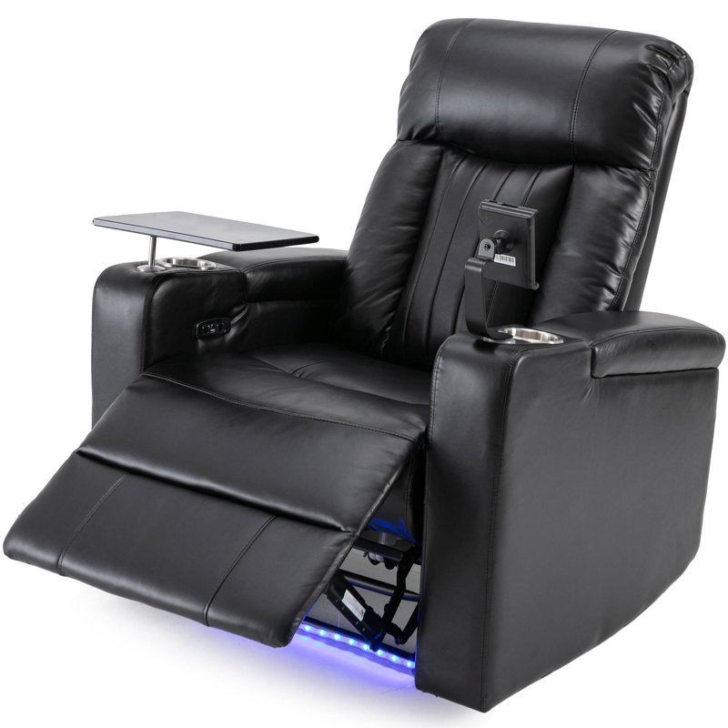 Fauteuil inclinable électrique de qualité supérieure avec accoudoirs de rangement, Similicuir noir