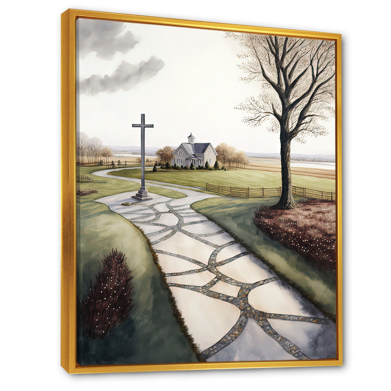 «Winding Path to Church II», reproduction sur toile, H 32 po x l 16 po x P 1 po, Toile avec cadre flottant or