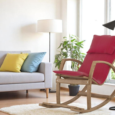 Chaise berçante Modern, fauteuil berçant Modern Accent avec structure en bois, chaise berçante rembourrée en bois à haut dossier pour espaces de vie contemporains