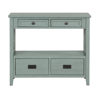 36'' Farmhouse Pine Wood Console Table - Retro Blue Entryway Sofa Table with 4 Drawers & Storage Shelf for Living Room, Bedroom & Hallway