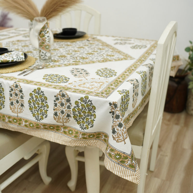 Sustainable Handcrafted Block Print Table Cover in Classic Designs, Neera Bel, 140" L x 72" W