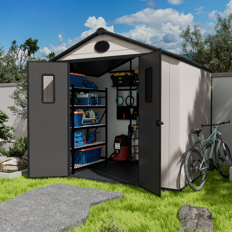 6 Ft. W X 8 Ft. D Resin Outdoor Storage Shed with Reinforced Frame & Lockable Double Doors, 6 Ft. W X 8 Ft. D