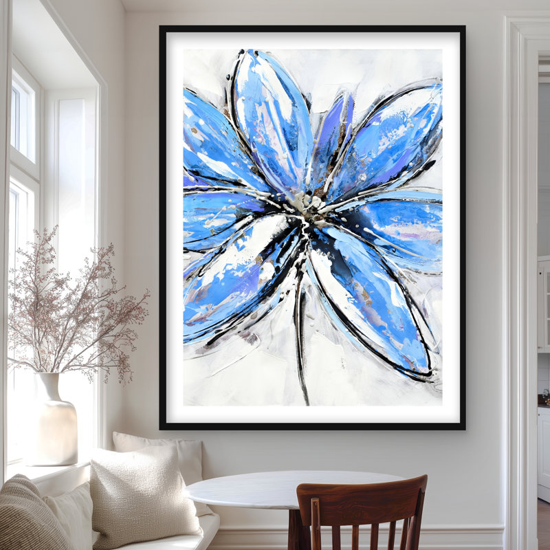 Fleur bleue - reproduction botanique encadrée pour la décoration intérieure, H 48 po x l 36 po, Noir