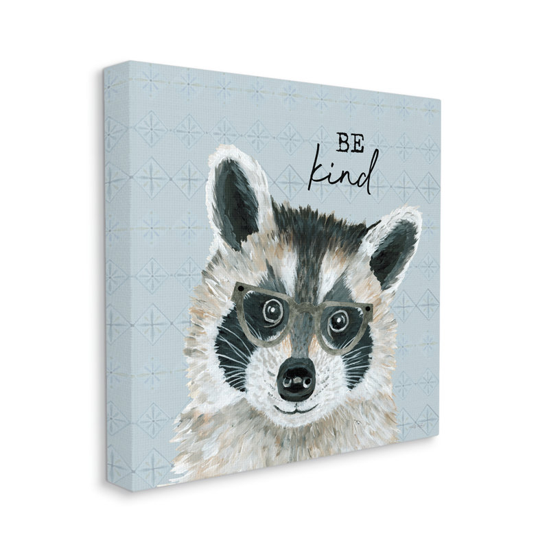 «Be Kind Happy Raccoon» à motifs - impression, H 17 po x l 17 po x P 1,5 po, Toile tendue