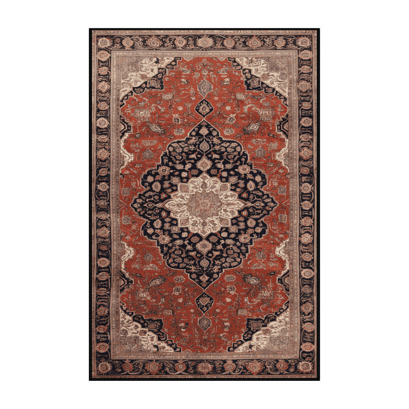 Machine Washable Persian Brown Area Rug, Rectangle 4' x 6'