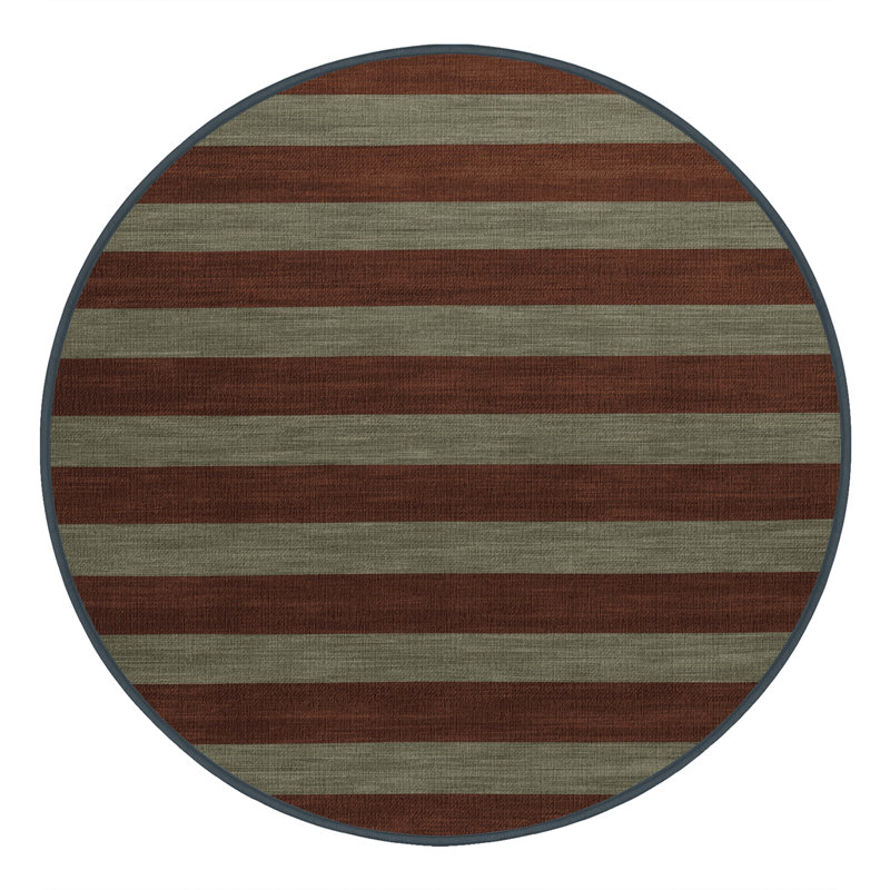 Tapis brun à rayures horizontales lavable à la machine, Rond 3 pi