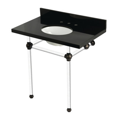 Kingston Brass Templeton 36-Inch Black Granite Console Sink with Acrylic Legs (8-Inch, 3-Hole)