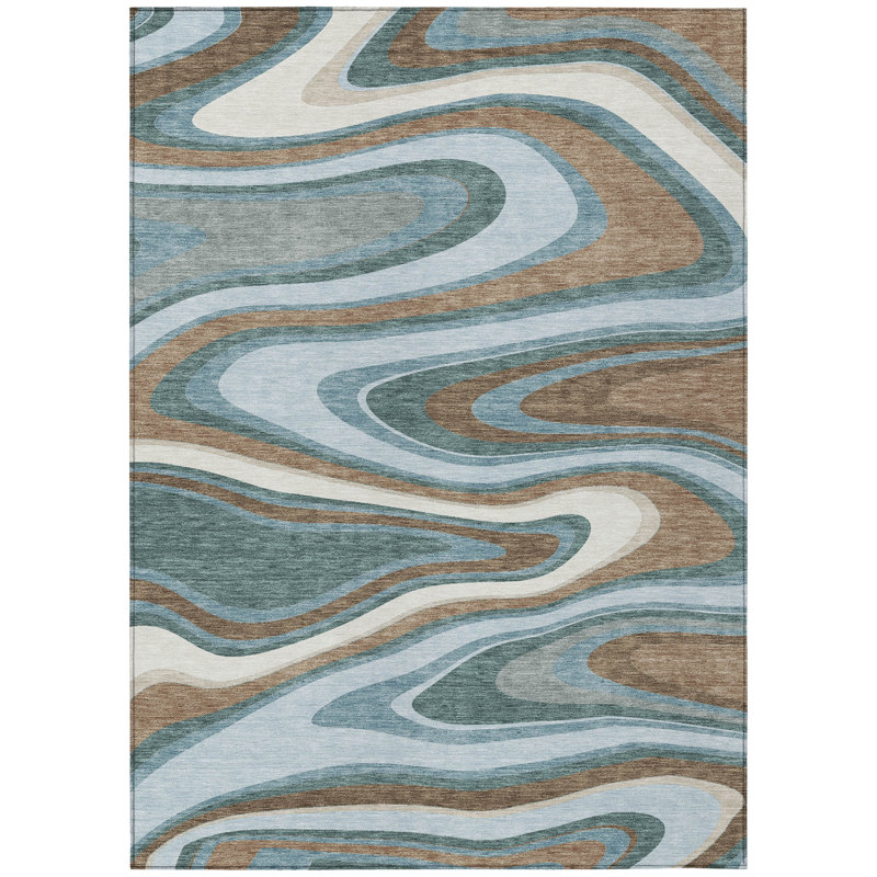 Machine Washable Indoor/Outdoor Chantille ACN2494 Abstract Rug, Teal, 3' x 5'