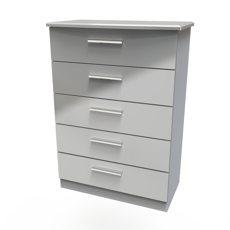 Fully Assembled Letoya 5 - Drawer Chest of Drawers, Grey Gloss