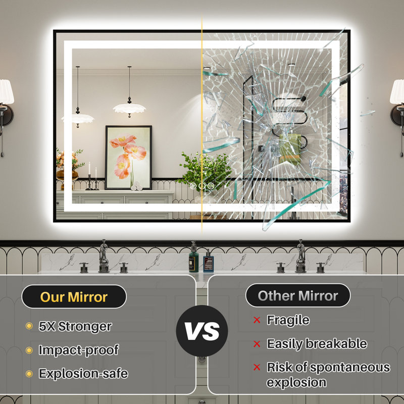 Miroir de salle de bain Matte, Rectangulaire, 77 po x 36 po