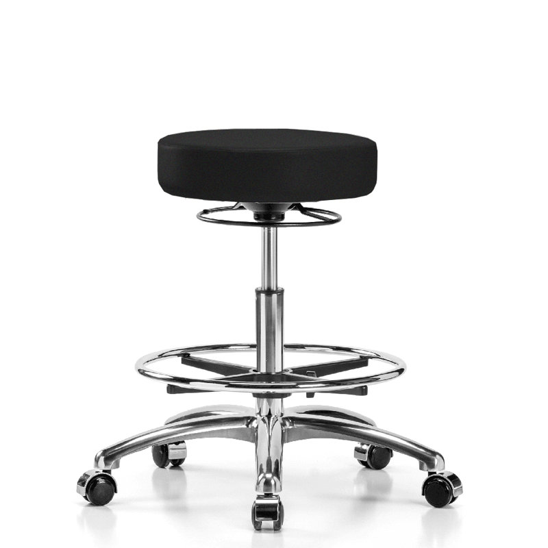 Tabouret réglable en hauteur avec anneau de pied PERCH | Hauteur du banc élevé: 25 à 35 po, Tissu noir, Chrome