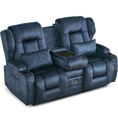 Loveseat Recliner with Flip-Top Storage Console, Manual Double Reclining Sofa with Pockets, Cup Holders, and Pillows