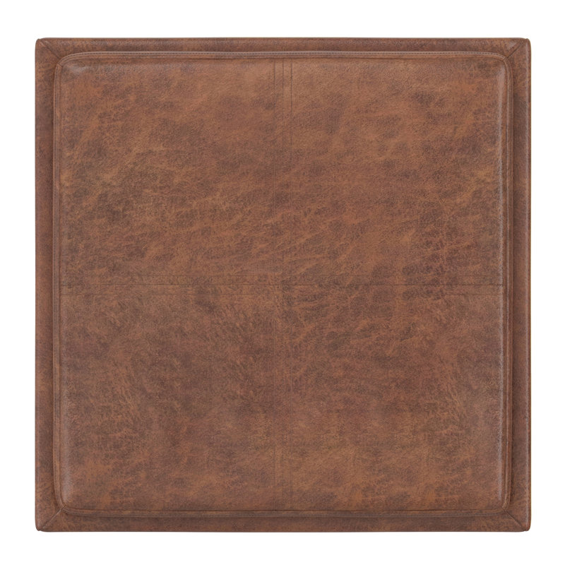 Rockwood 17"W Upholstered Vegan Leather Contemporary Square Storage Cube Ottoman with Flip-Over Tray, Assembled