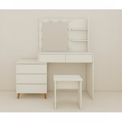 LED Lighted Makeup Vanity Table With Mirror - White Beauty Station With Storage Drawers, Matching Stool, And Organizing Compartments For Makeup Brushes And Cosmetics
