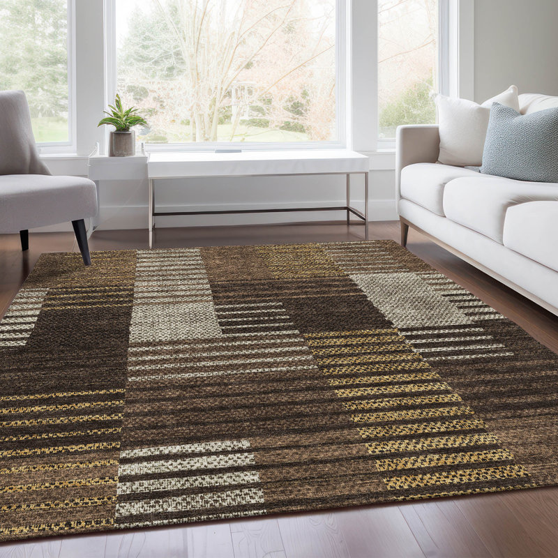 Premium Machine Washable Prisco Chocolate Rug, Rectangle 10' x 14'