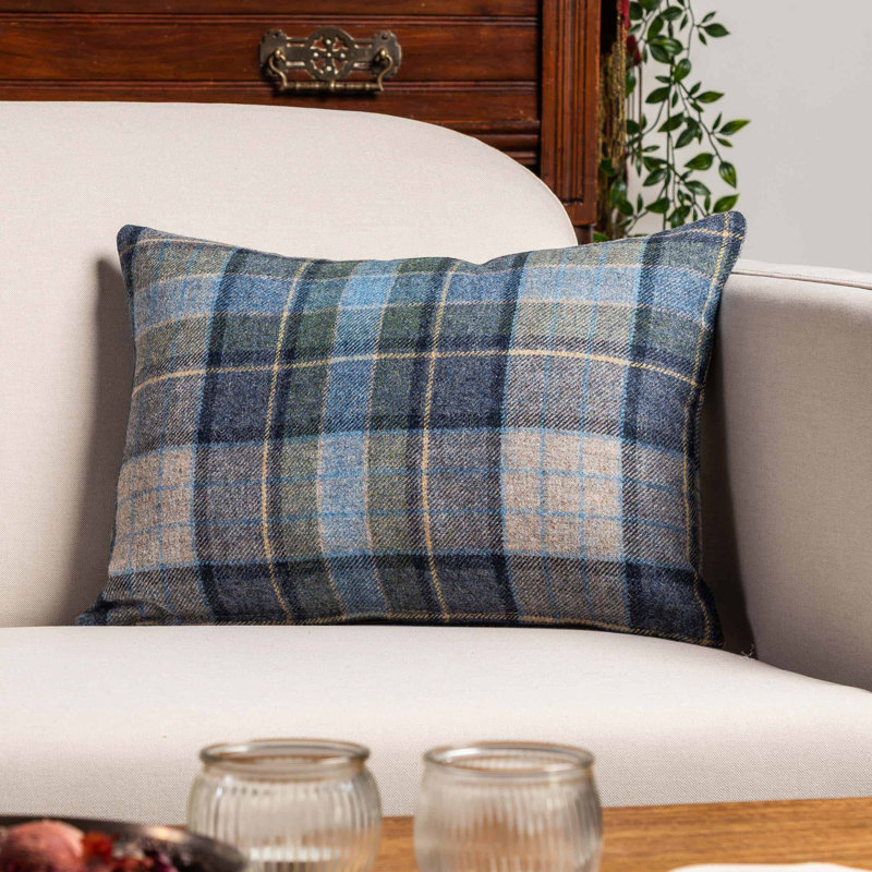 Lockwood Wool Check Cushion in Denim Blue, 43x30cm, Synthetic filled