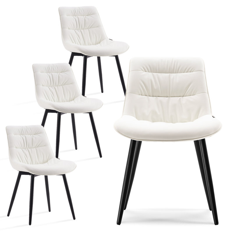 Modern Upholstered Back Dining Chair Armless Side Chair With Metal Legs, White