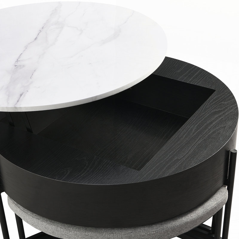 Table basse à plateau relevable moderne avec 3 repose-pieds, Noir