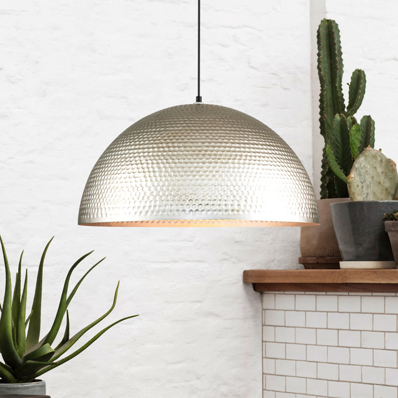 Luminaire suspendu en forme de dôme à 1 lumière pour îlot de cuisine Aire, Argent argent, H 12 po x l 23,6 po x P 23,6 po