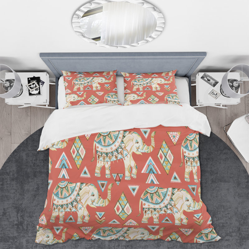 Ensemble de housse de couette bohémien Indian Native Tribal Elephant II - microfibre de polyester