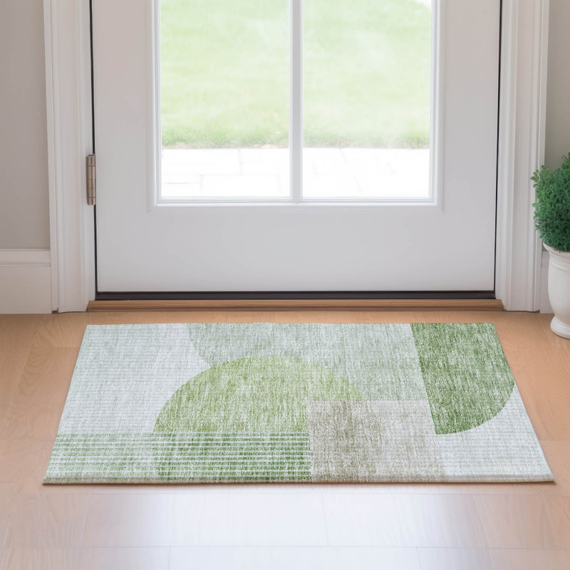 Premium Machine Washable Prisco Olive Rug, Rectangle 1'8" x 2'6"
