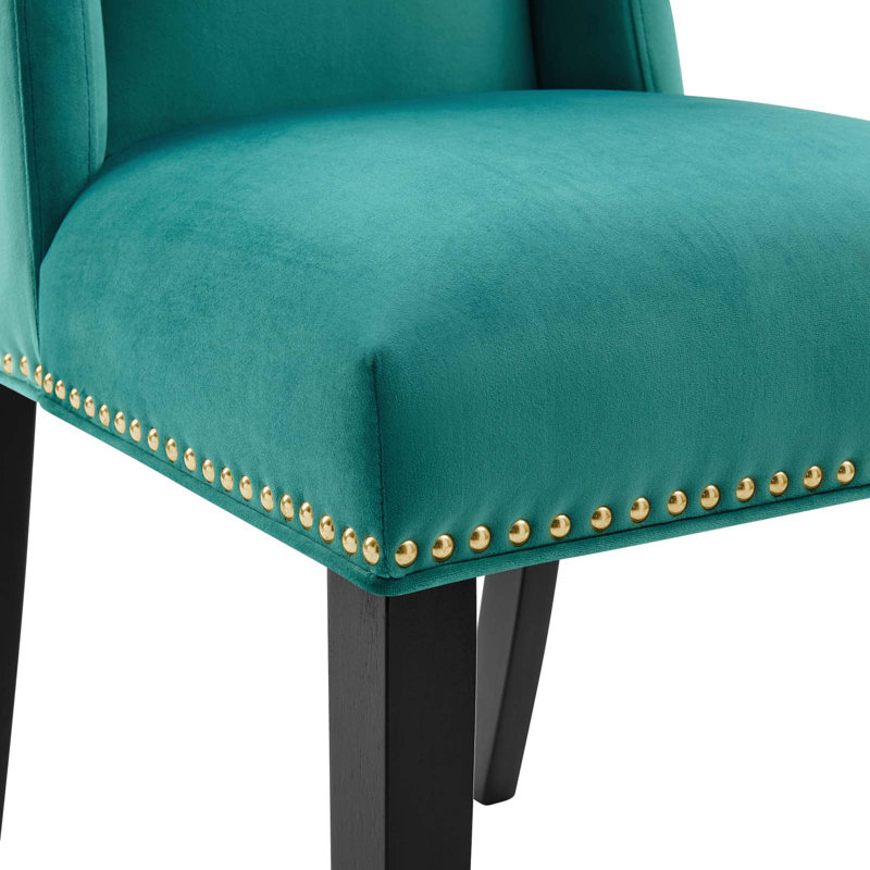 Elegant Teal Velvet Upholstered Side Chair with Nailhead Trim