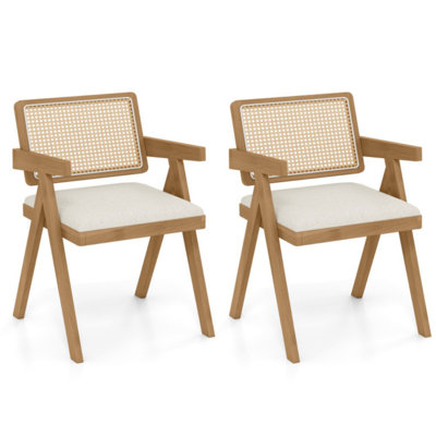 Ensemble de 2 chaises d'appoint en rotin avec coussin rembourré et structure en bois d'hévéa