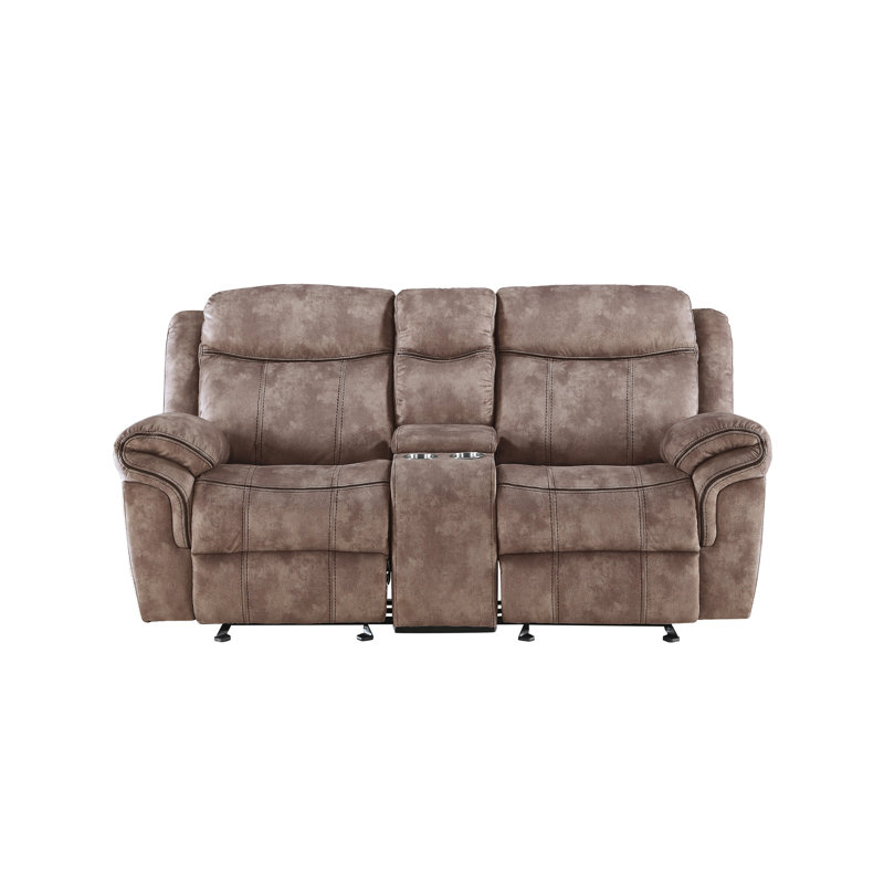 Two Chocolate Velvet Recliner Loveseat W/USB Port & Console, Chocolate