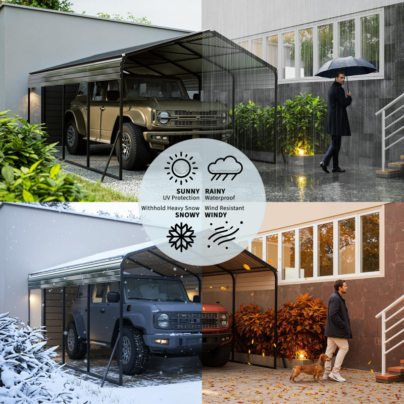 12x20 FT Metal Carport with Galvanized Steel Frame & Roof, Heavy-Duty All-Weather Shelter, 105.4" H x 140.63" W x 234.6" D
